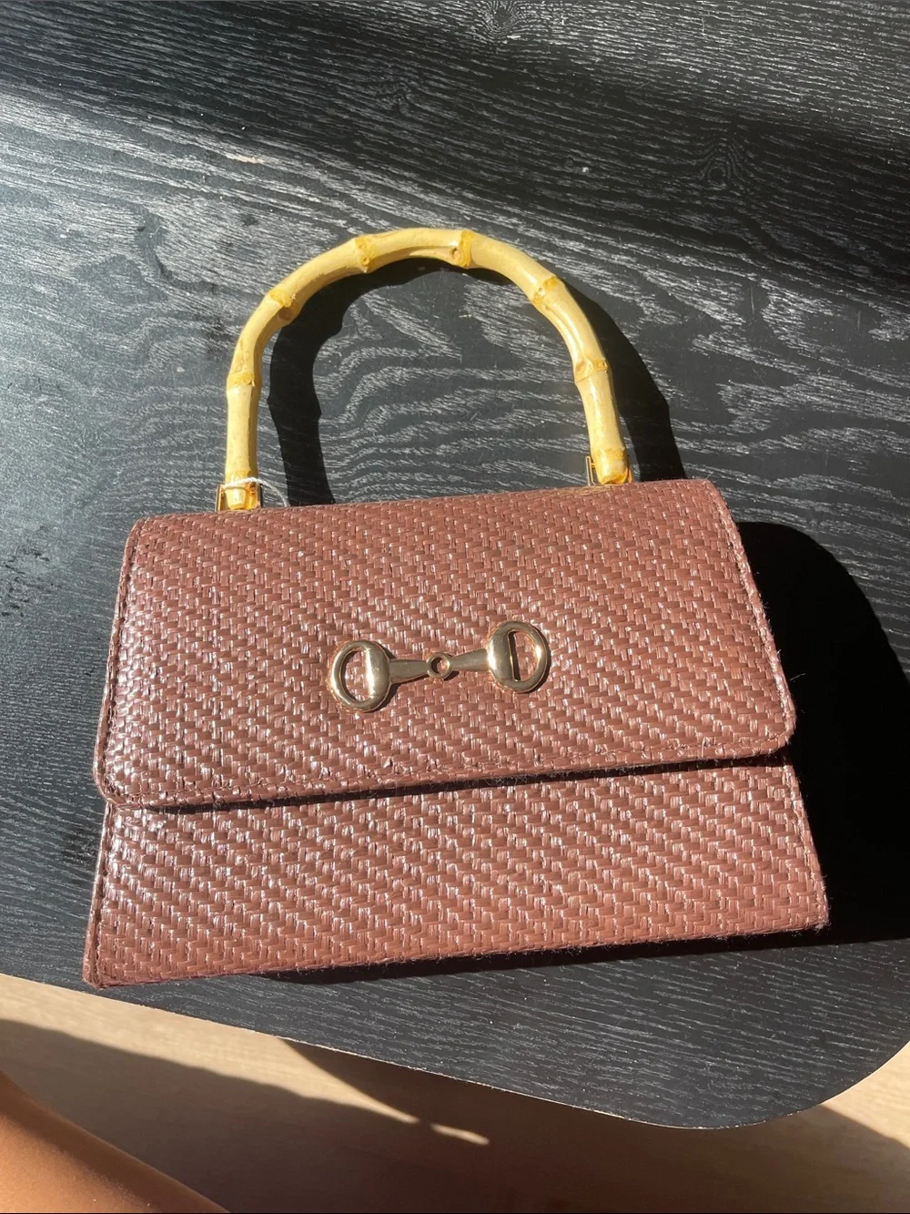 Tommy Bahama Brown Woven Satchel with Bamboo Handle